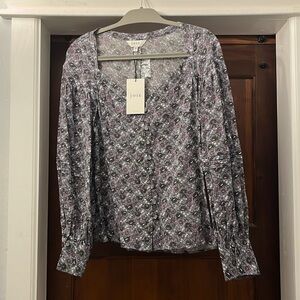 Joie floral peasant blouse. Size M NWT. Purple, white and green flowers.